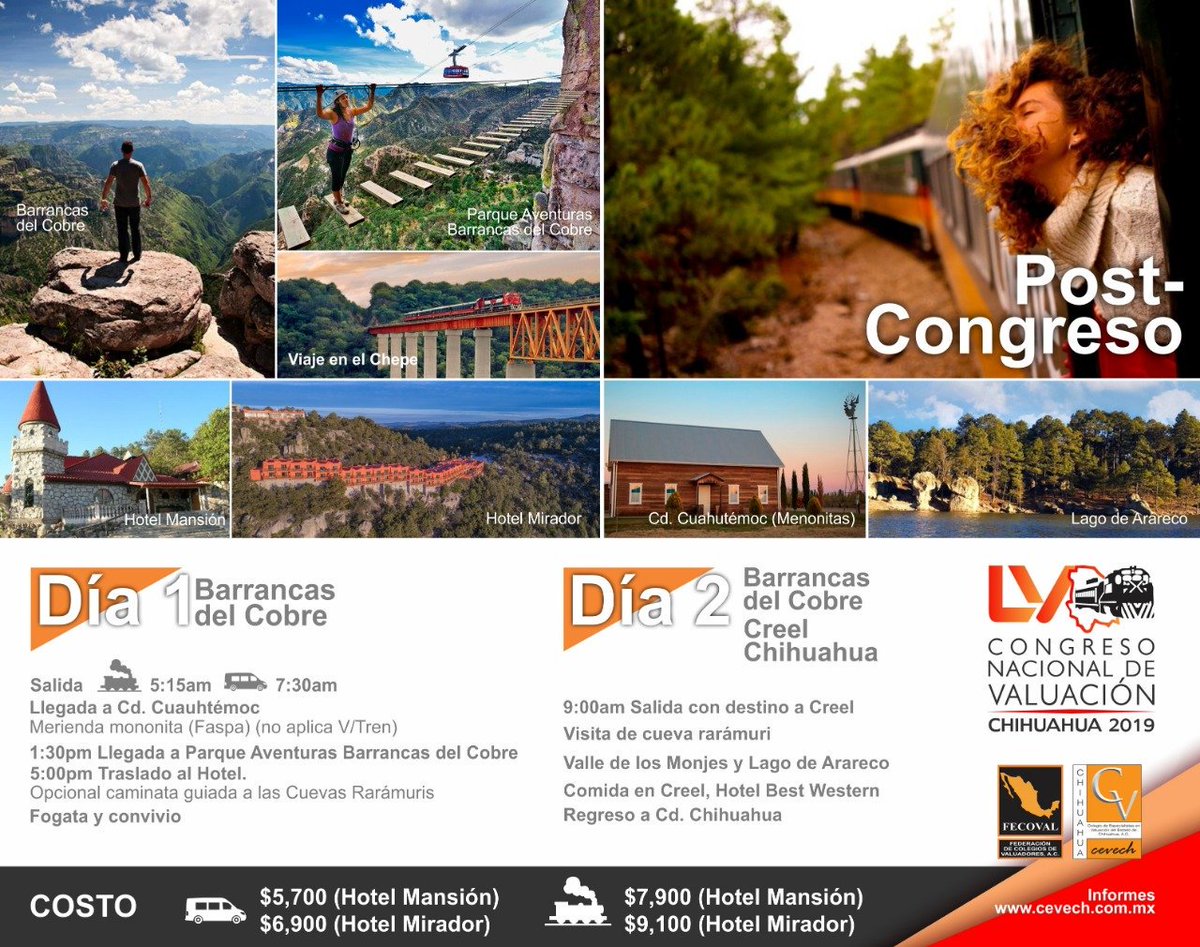 cevech's tweet photo. Acompáñanos al mejor evento del año.  Y disfruta de un inolvidable viaje post congreso, conoce la majestuosa Sierra Tarahumara, disfruta con todos tus sentidos esta maravillosa experiencia.
Vive la experiencia Chihuahua, vive el LV Congreso Nacional de Valuación 2019.
#fecovalac https://t.co/hytyr7T7HJ