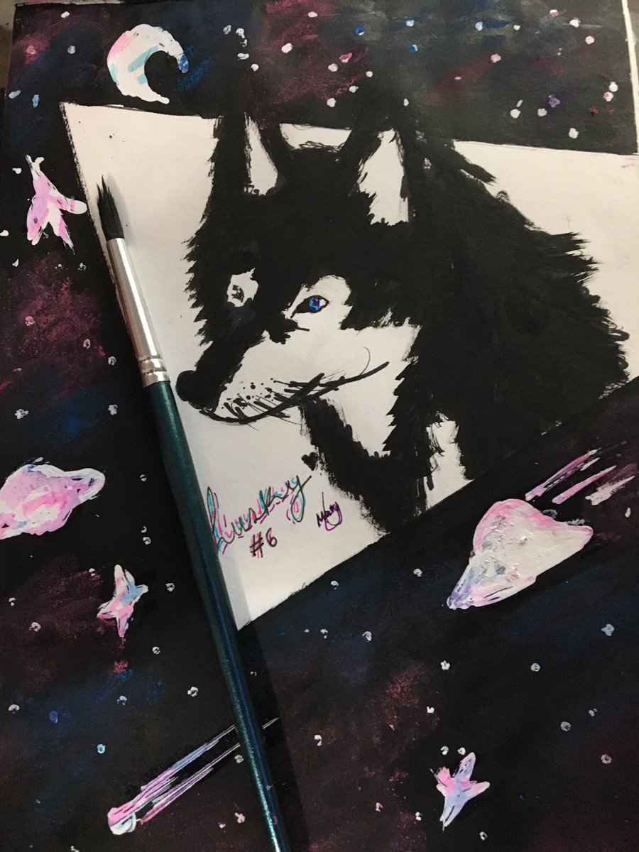 theartinmary's tweet photo. The #husky of galaxy 🌌💜💙
#day6
#inktober #inktober2019 #inktober6 #ink #popsicle #mydraw #myart #minhaarte #arte #art #desenho #draw #drawing #colors #nakin #markers #dog #wolve #pink #purple #blue https://t.co/dN7K8dvmx2