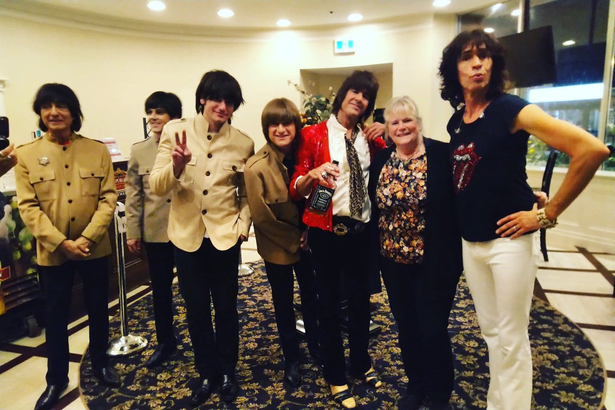 Our box office staff member Sue Gentle enjoys a moment with the performers from "Beatles vs Stones: Battle of the Brits" tonight!
