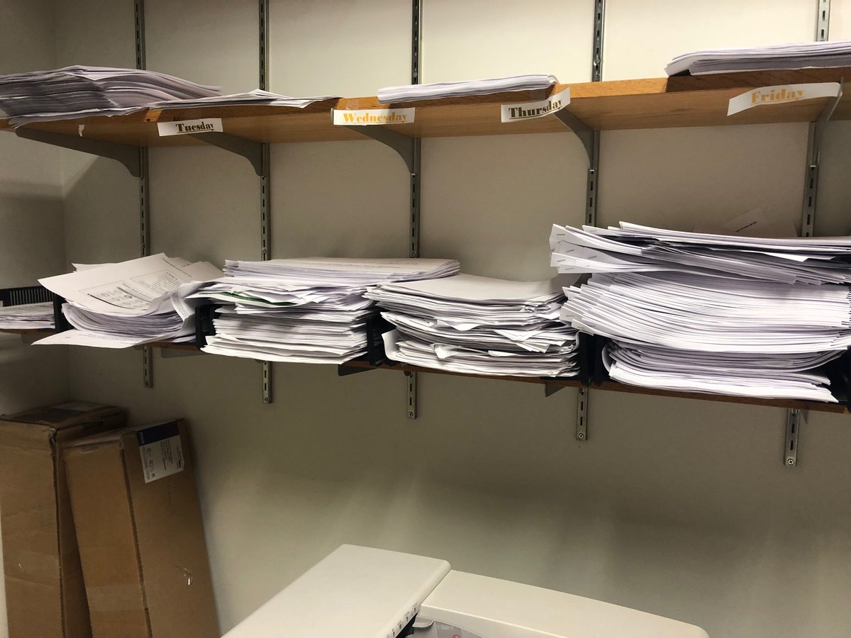 ritGenBio's tweet photo. #CopyRoom #PickUpYourStuff  why do I find this so irritating? Print it, pick it up. How hard is this?  So much for #Reduce #Reuse #Recycle - no #SaveTheWorld here. Same thing every week.  [picture of piles of copies never picked up] https://t.co/wAaGKq3RTL