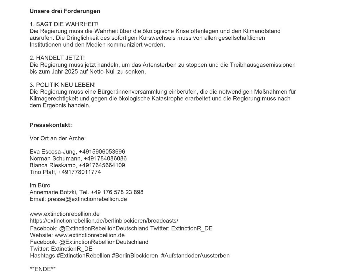 ++++ BREAKING Extinction Rebellion blockiert Verkehr um Großen Stern und besetzt Siegessäule +++
Berlin, 07.10.2019, Extinction Rebellion blockieren seit 4.00 Uhr, mit momentan rund 600 Menschen,
alle Straßen um den Großen Stern... 
PM #BerlinBlockieren #ExtinctionRebellion