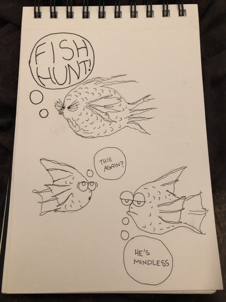 riegrettable's tweet image. Did somebody say fish hunt? #inktober #inktoberday2 #mindless #witchhunt #draintheswamp