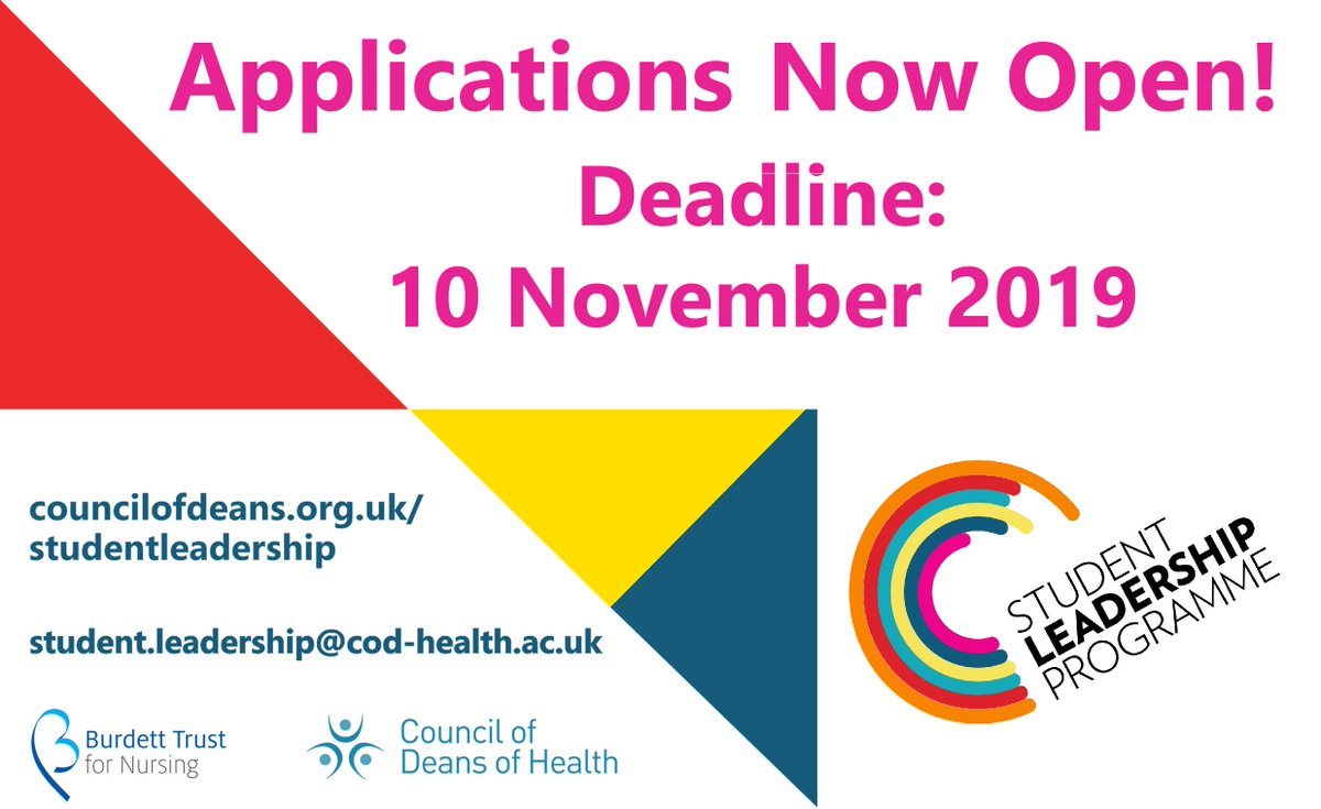 150Leaders's tweet image. Applications for the @councilofdeans Student Leadership Programme 2020 are now open! Please see our website for further information and guidance on how to apply: councilofdeans.org.uk/studentleaders… 
Deadline - 10 November #150Leaders @BurdettTrust