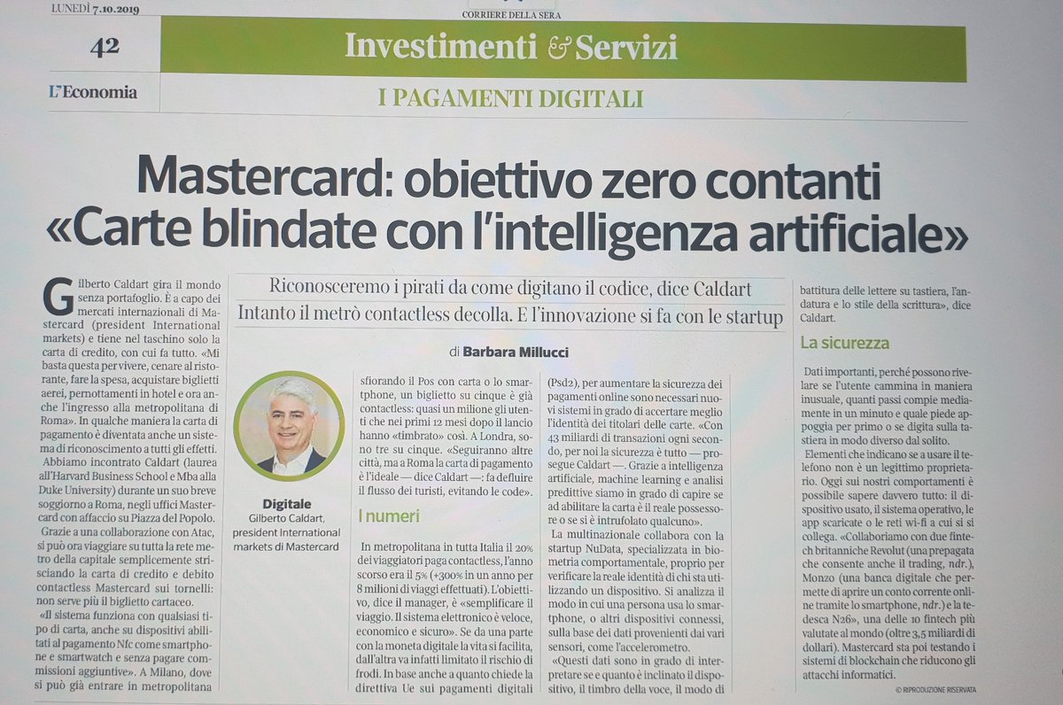 BarbaraMillucci's tweet photo. #7ottobre su @L_Economia del @Corriere diretto da @Daniele_Manca vi spiego come funzionano le nuove #cartecredito #payment #pagamentidigitali #fintech #digitalwallet #iban #lending #psd2 #banche #openbanking #innovazione @CorInnovazione #digitaltransformation @Mastercard https://t.co/yH9UjHxwtL