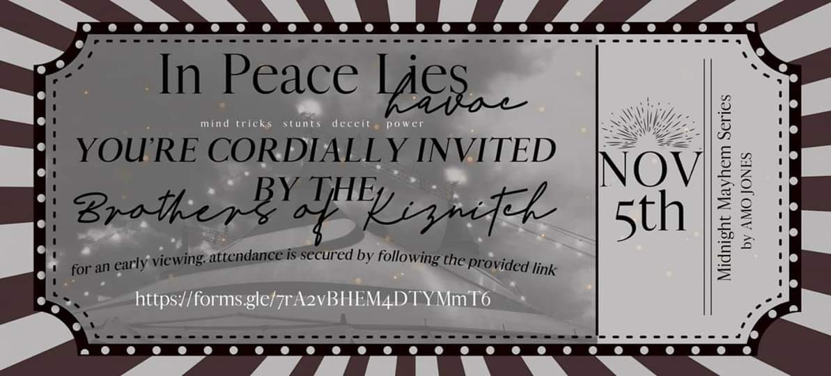 FireIceBookBlog's tweet photo. 🎪 ONE MONTH🎪

In Peace Lies Havoc by Amo Jones is coming November 5th, but you’re invited to an early access show of MIDNIGHT MAYHEM!!

Bloggers/Bookstagrammers Sign Up>> https://t.co/gwEpQTOrdY

TBR: https://t.co/VxJdOGpjt8
Amazon: https://t.co/8bXR0KKrzj https://t.co/YL43DOlfyC