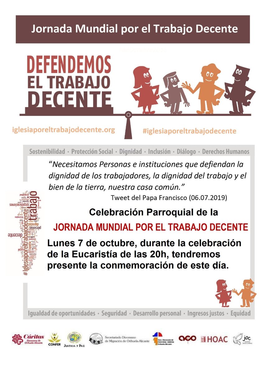 AlicanteObrera's tweet photo. Hoy en la Parroquia San Juan Bautista de Cox (Alicante) celebración de la Eucaristía con motivo de la Jornada Mundial por el Trabajo Decente
#DaLaChapa
#ITD19
#IglesiaPorElTrabajoDecente
@IglesiaxTD
@RevistaNNOO
@HOACOA
@Diocesisoa
@CaritasOA @juventudobrera
@MediosConfer https://t.co/TrQms2jiDT