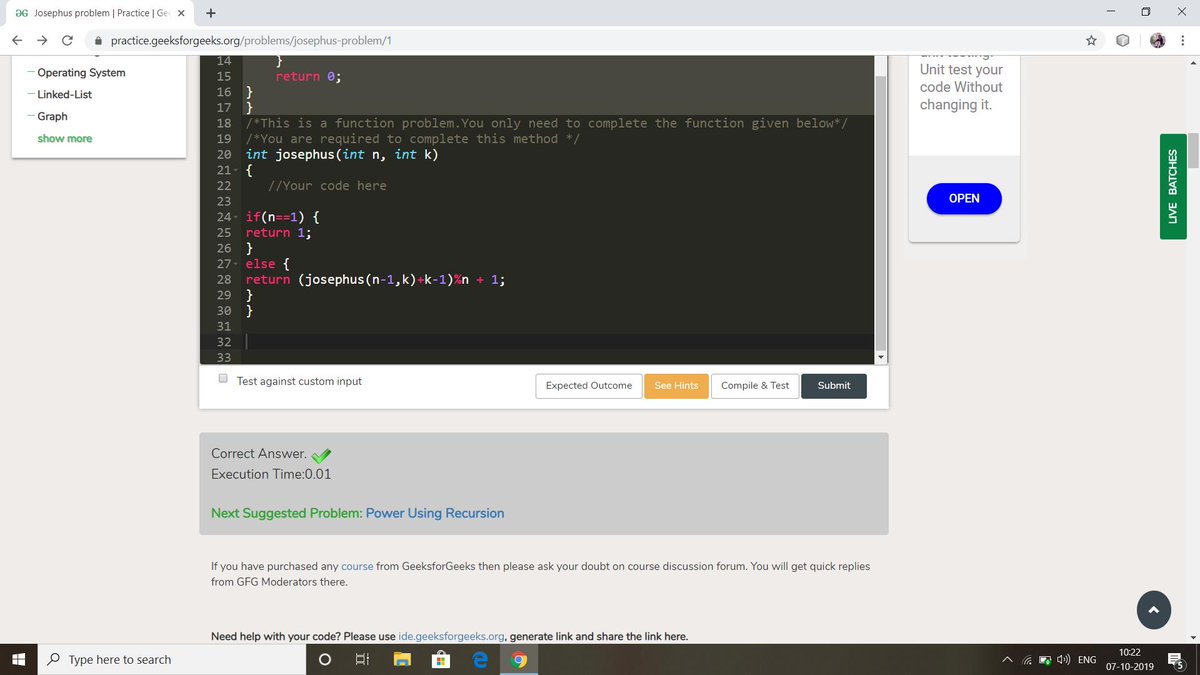 SinguruB's tweet image. #josephusproblem
#21daysofCode 
#CodewithGFG