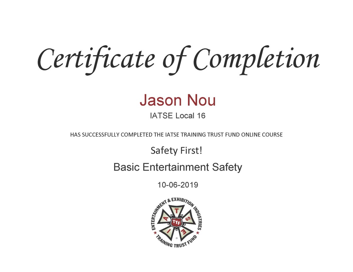 noutype's tweet photo. I always practice safe sets! In addition to obtaining my #osha general safety card, I also completed my Basic Entertainment Safety course with #IATSE Ready to get my hands dirty, again! #entertainment #stagehands #avtechnician #setlife #local16 #gripandelectric https://t.co/tkS926vHX4