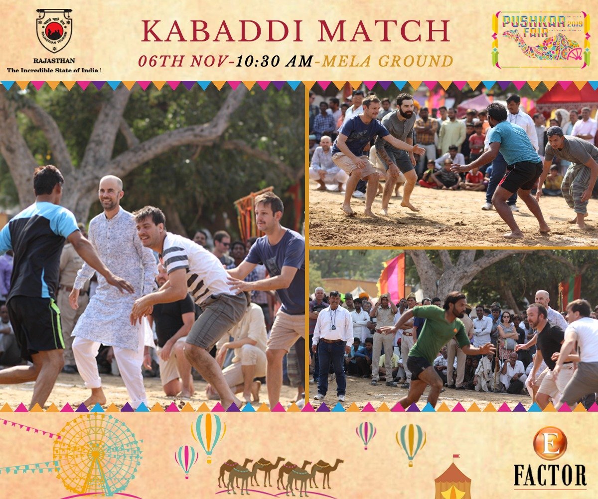 MelaPushkar's tweet photo. Rules of "life" are the same as that of the game "kabaddi"..
You raid to "touch" your "success" line.
Be a part of this absolutely deranged Kabaddi Match between Indian vs Foreigners at Pushkar Mela 2019 on 6th November at 10:30AM
Click here to register
https://t.co/cMddSU3n01 https://t.co/4L24NstgSc