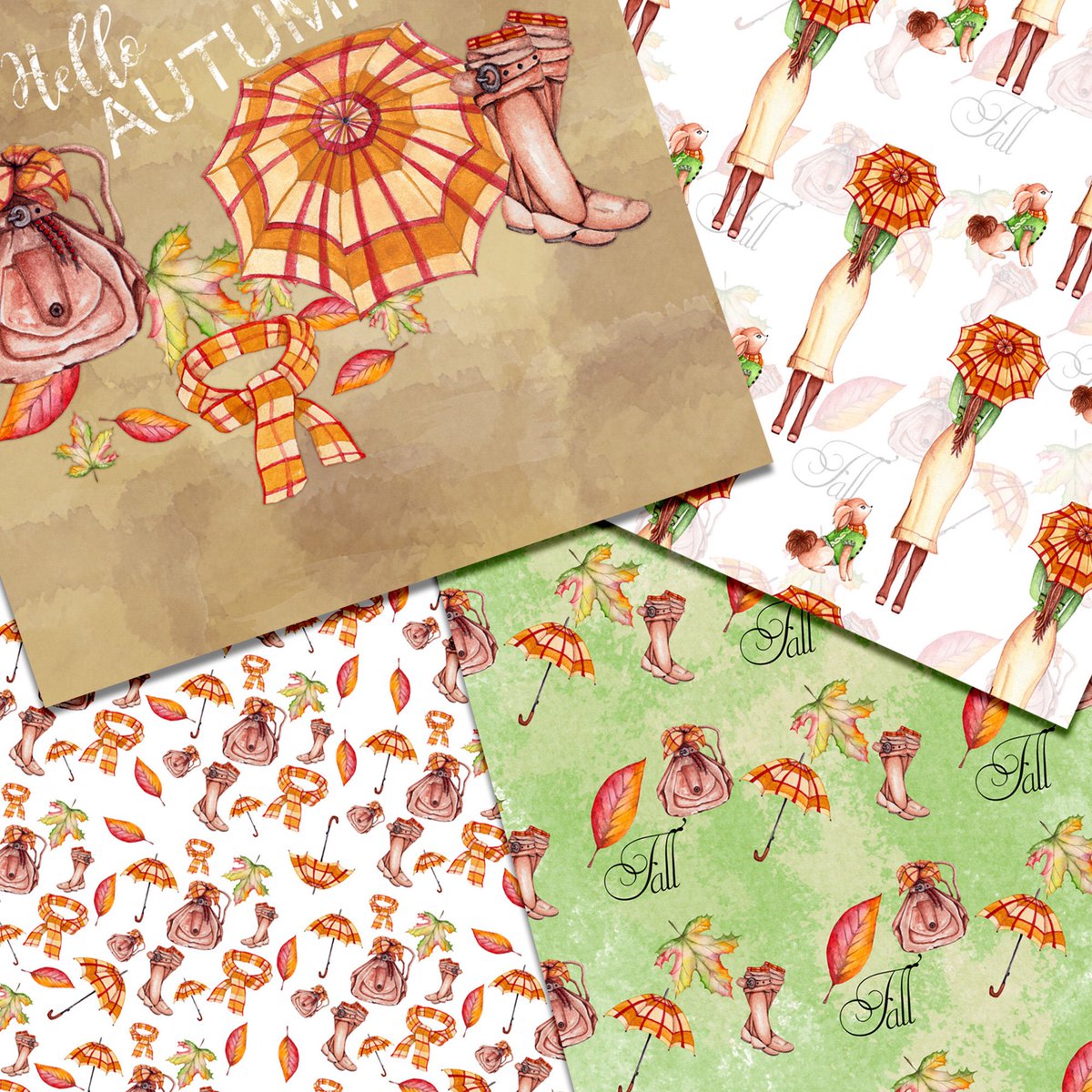 Excited to share this item from my #etsy shop: Fall digital paper pack, Planner stickers fashion girl, Autumn watercolor background, Scrapbook umbrella dog and bag fall boots fall scarf #orange #animalprint #inaartsstudio etsy.me/339Qi2Y #fall #Autumn #dog #woman