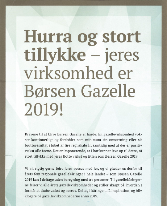 JPAirTech's tweet photo. For the 6th consecutive year, we are extremely pleased to earn the Gazelle Prize. We have once again succeeded in increasing our business and investing in new markets that will lead to our business' continuous growth.

#BørsenGazelle2019 #jpairtech https://t.co/8m6oaKb17B
