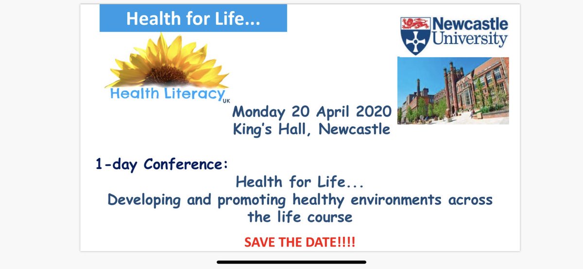 LiteracyHealth's tweet photo. Save the date! Our 2020 conference #healthliteracy 20th April Newcastle Kingโs Hall https://t.co/hR1Y21bbXx