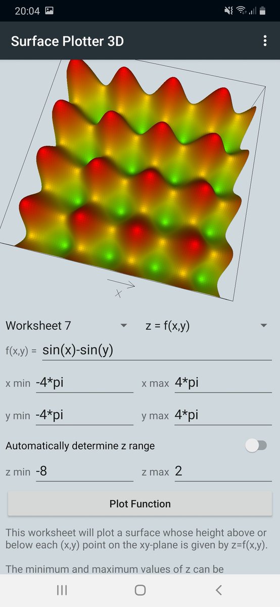 jajae_me's tweet photo. Me again, #Android Surface Plotter 3D. About to get a major upgrade to add parametric plots! Pls
Install now to get upgrade by weekend 😀
https://t.co/GkkQtYfYLo
#math #maths #mathsdegree #education #stem #science #physics #opengl #complexnumbers #complexanalysis #graphics #plot https://t.co/Tmot58V2VH
