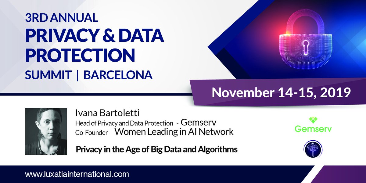 Luxatia_intl's tweet photo. We are pleased to announce @IvanaBartoletti from @Gemserv as a keynote speaker for the 3rd Annual Privacy & Data Protection Summit. Join global executives to learn about the latest technology impacting #datasecurity. Learn more 👉https://t.co/MQLsirm3rb #PrivacyDataProtection2019 https://t.co/yr9u625ldc
