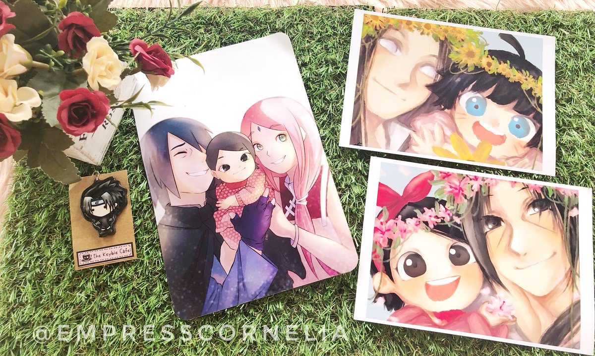 empresscornelia's tweet photo. Did someone say Time Travel Arc??? I seriously want to see Neji again. 😭😭😭 Meanwhile, I love these prints from @Ebi080 and the Sasuke keychain from @keybiecafe . 😁🍅🌸🥗 #sasusaku https://t.co/NeQ5qNWcrg