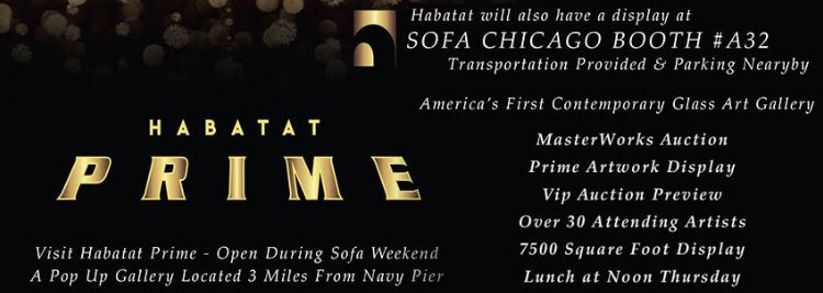 HGibsonGlass's tweet photo. Overwhelmingly excited to be Exhibiting, with Habatat Galleries, at Habatat Prime during SOFA Chicago
Habatat Prime Location: Roosevelt Collection - 1023 S. Delano Court East- Space F123, Chicago,
#SOFA
#Sofachicago2019
@HabatatMI
@glassartsociety
@ACID_tweets
@sofaexpo https://t.co/xC9D3seQ6o