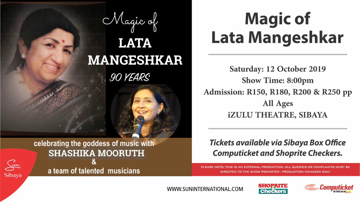 SibayaCasino's tweet photo. Join us for The Magic of Lata Mangeshkar, a tribute to the goddess of Indian playback music. The 90-year-old Mangeshkar has been the voice of countless Bollywood actresses over the past few decades! 

Get your ticket 👉 : https://t.co/SeKAi2Q6sL https://t.co/O2Gwrv5Lyw