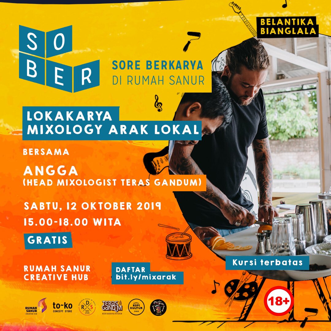 𝑺𝑶𝑩𝑬𝑹 (𝑺𝒐𝒓𝒆 𝑩𝒆𝒓𝒌𝒂𝒓𝒚𝒂)⁠
Lokakarya Mixology Arak Lokal⁠⠀
bersama Angga (Head Mixologist <a href="/terasgandum/">Teras Gandum</a>)

⁣𝗚𝗥𝗔𝗧𝗜𝗦!⁠

Sabtu, 12 Oktober 2019⁠⠀
15.00—18.00 WITA⁠⠀
Tempat Terbatas!⁠

⁣Daftarkan dirimu disini: ⁠⠀
𝐛𝐢𝐭.𝐥𝐲/𝐦𝐢𝐱𝐚𝐫𝐚𝐤⁣⁠⠀
