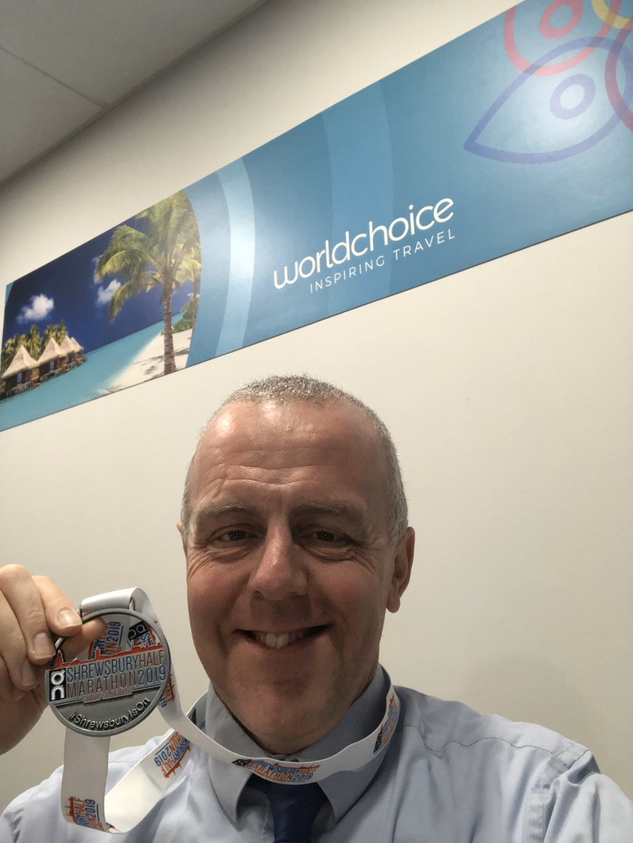 Congrats to Steve <a href="/swright2202/">Steve Wright</a> for completing the <a href="/Shrewsburyhalf/">Shrewsbury Half Marathon</a> yesterday. And in a Personal Best time too. Wearing the medal with pride #proud 🏃‍♂️