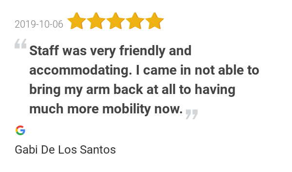 New 5.0-star Review: "Staff was very friendly and accommodating. I’ve been having some shoulder and neck pain...