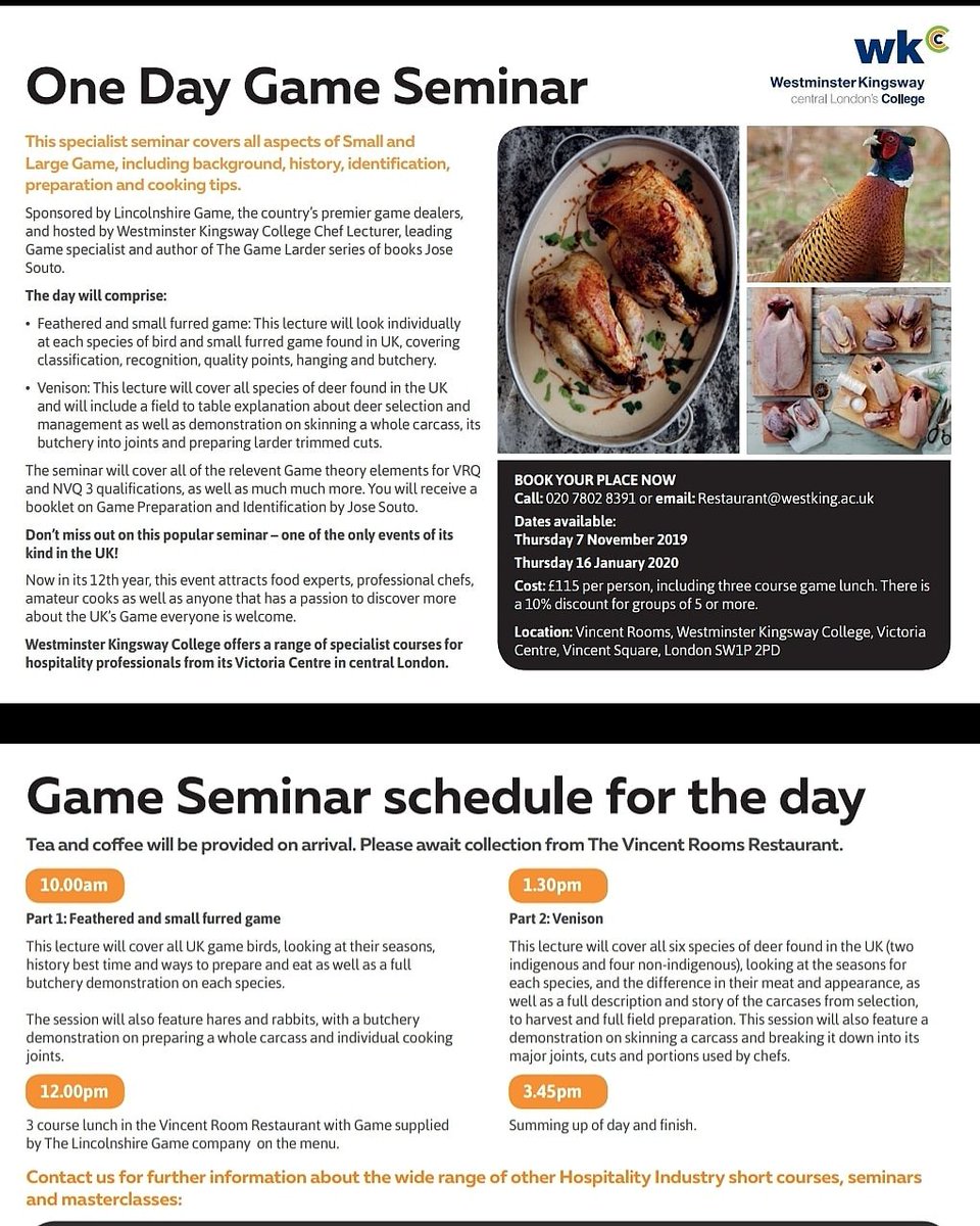 thegamelarder's tweet photo. Places still Available on 7th Nov and 16th Jan for The Game Seminar with me here @Westking book now. 
#gamecookery #gamemeat #feildtofork #feildtoplate #shooting #stalking #Deetstalking #foodies #chefs #gamechefs #cookery #cookinggame @tasteofgame https://t.co/ZpnRwxccmW