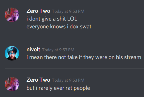 Nivoltt's tweet image. So Zero Two is making me seem like a bad guy here but take a look at his very kind messages and please tell me these wouldn't make you upset. Now doesn't he seem like he's out of order?
