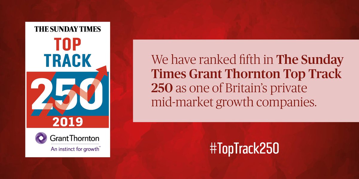 We've ranked fifth in @ST_FastTrack as one of Britain’s private mid-market growth companies.

This is the first time we've been in the top five. Read more including commentary from UK MD Patricia Moore: bit.ly/35gminR

#TopTrack250