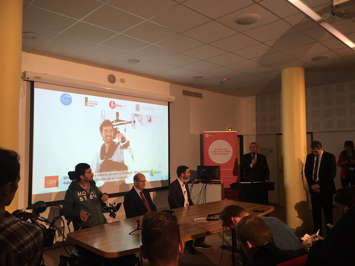 UGrenobleAlpes's tweet image. Le Prof Benabid @UGrenobleAlpes raconte en conf de #presse à #Clinatec #Grenoble @ClinatecFDD « le défi colossal qui vient d’être relevé pour faire la démonstration de la preuve de concept qu’il est possible de piloter une machine par la pensée » bit.ly/33eoieN