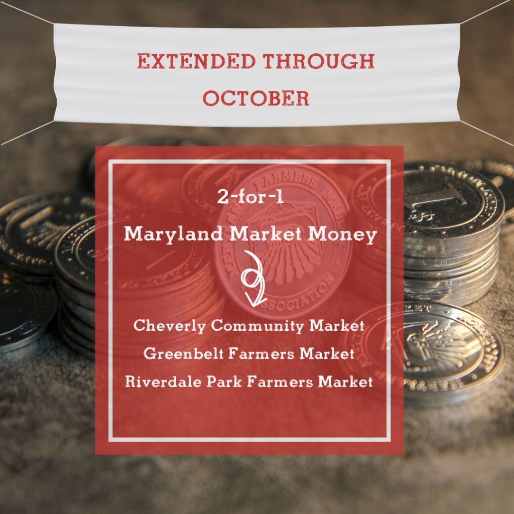 Good news! The double #MarylandMarketMoney match program has been extended through October to all participating Prince George’s County farmer’s markets. @MDFMAssociation @MarylandHunger  @greenbeltfm @CheverlyMarket @rpfm#MDhunger #FarmersMarkets #GWRisWhy #EatSmart #MDHealth