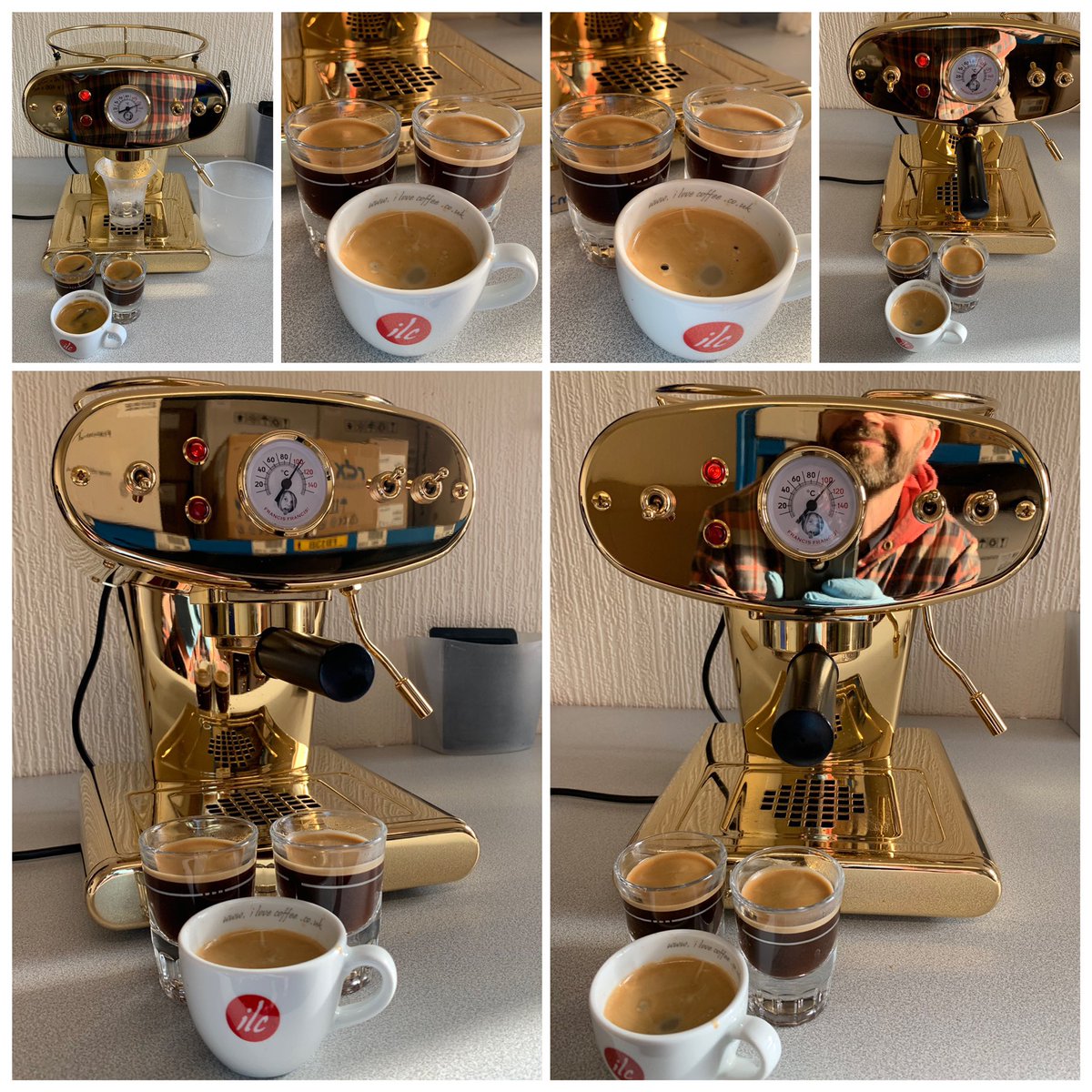 craystoneshop's tweet photo. FF X1 1st Gen Gold Plated 18K Limited Edition from 1999. Service, heating element and boiler refurbishment. Cleaned and polished. Ref:10819TH19. #craystoneshop #francisfrancisx1 #1stGen #francisfrancisrepair #coffeemachinerepair #Coffee #CoffeeLover #illy #francisfrancis #X1 https://t.co/g5PYruXKZh