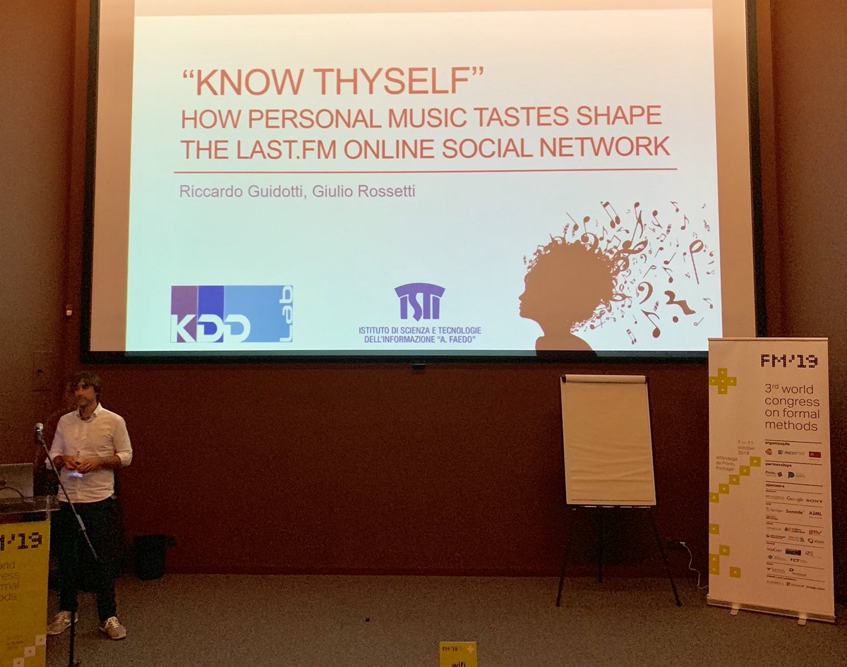 Data2ModelsBack's tweet image. Riccardo Guidotti presenting his #DataMod19 paper on “Know Thyself: How Personal Music Tastes Shape the #LastFm #OnlineSocialNetwork” - joint work with Giulio Rossetti @kdd_lab #DataMining #PersonalDataAnalytics #PersonalListeningDataModel @formalmethods19