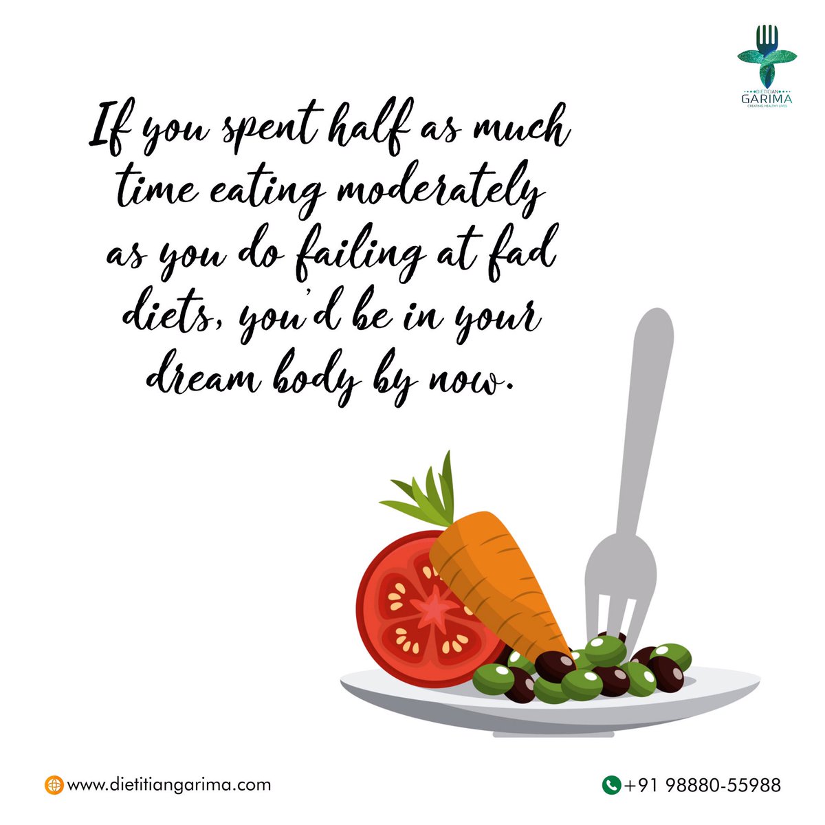 Say no to fad diets and learn to eat in moderation.

#nofaddiets #screwfaddiets #faddietsdontwork #balanceddiet #balanceddietbalancedlife #dreambody #moderationisthekey #dietitiangarima #creatinghealthylives