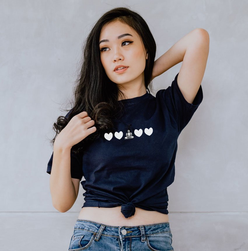 Yoga Hearts Tshirt - Short Sleeve V-Neck #YogaTshirt #BuddhaTshirt #YogaTop
Love Yoga? Love this simple design of a sitting Buddha and Hearts ideal to wear in your next Yoga class. bit.ly/2LUINXY