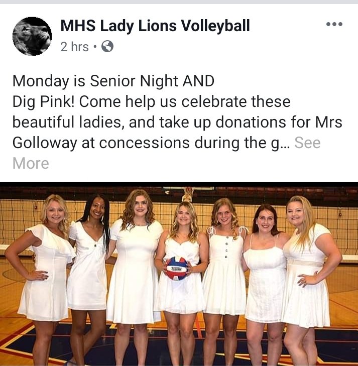 Tonight! Come out to support our players and make a donation to help fight cancer. 🦁🏐 #mhsvolleyball2019 #lionpride