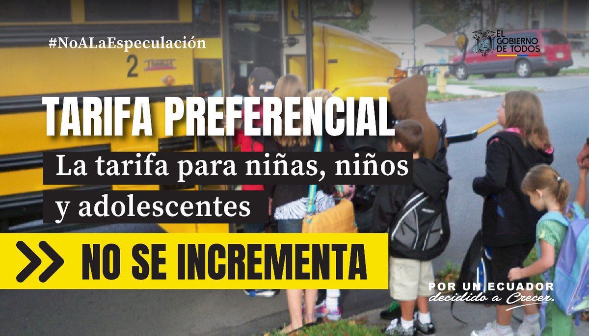 SPPAT_Ec's tweet photo. La tarifa del transporte intra e interprovincial para los grupos vulnerables, como niñas, niños y adolescentes no se incrementa, se mantiene.
#NoALaEspeculación
#DecididosACrecer
#EcuadorPaísDePaz https://t.co/oyxN13ikHh