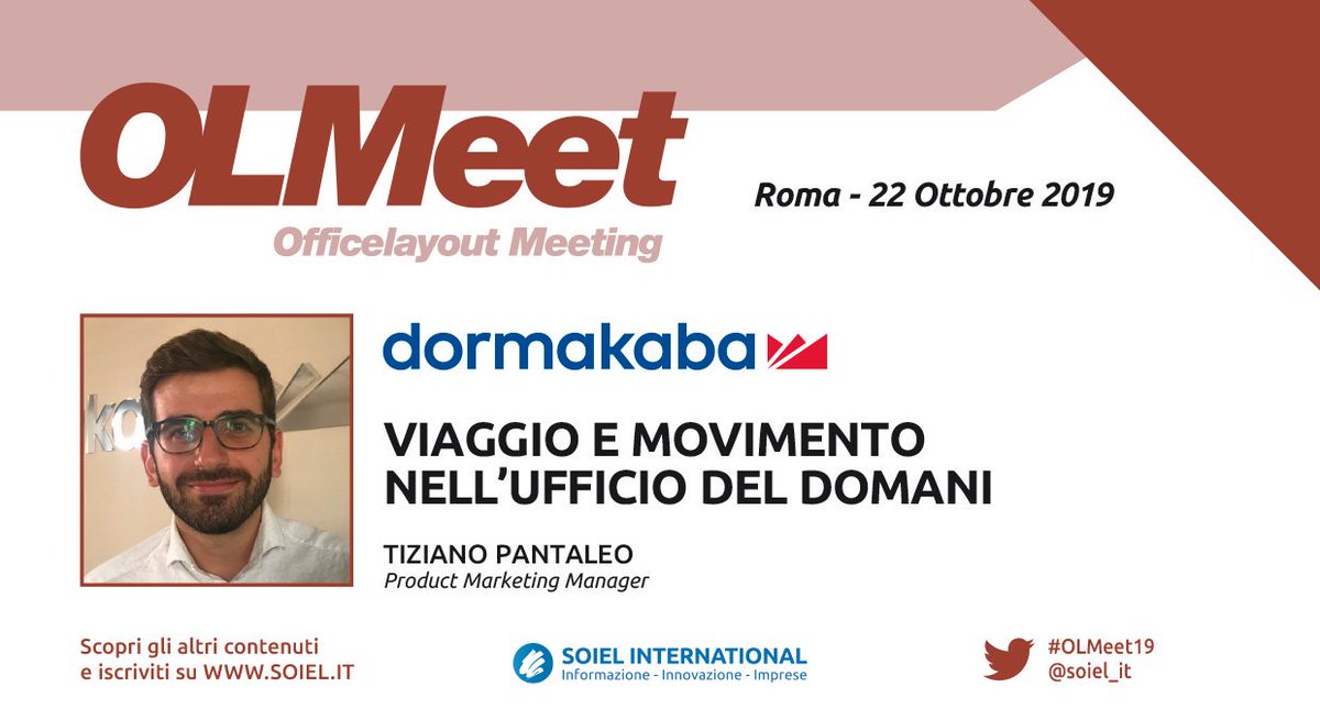 soiel_it's tweet photo. Soluzioni di sicurezza fisica in ufficio: come coniugare contemporaneamente esigenze di Safety e Security?
Approfondirà il tema Tiziano Pantaleo, Product Marketing Manager @dormakaba_it
Quando? A #Roma, martedì 22 ottobre
Registrati QUI a #OLMeet19 ➡️ https://t.co/m4LipyjCaw https://t.co/GDqDBr8oLL