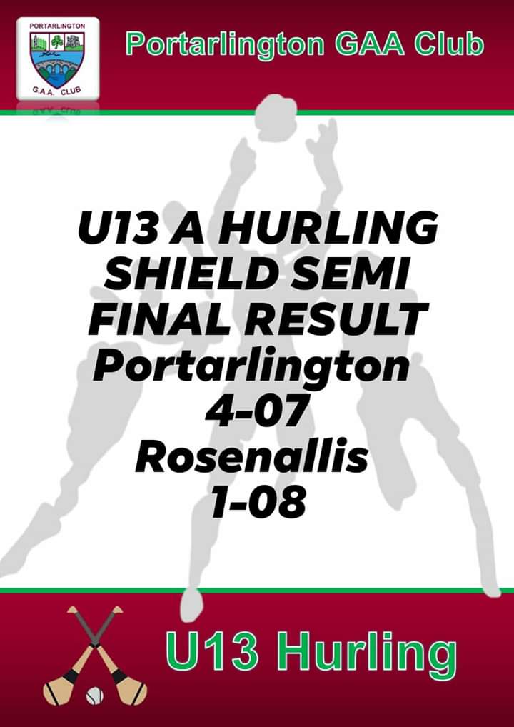 PortGAA's tweet photo. Congratulations to our U13 hurlers who had a great win over Rosenallis yesterday and will now contest the A Shied Final,well done to all the players &amp; management. https://t.co/0NweWo8bz0