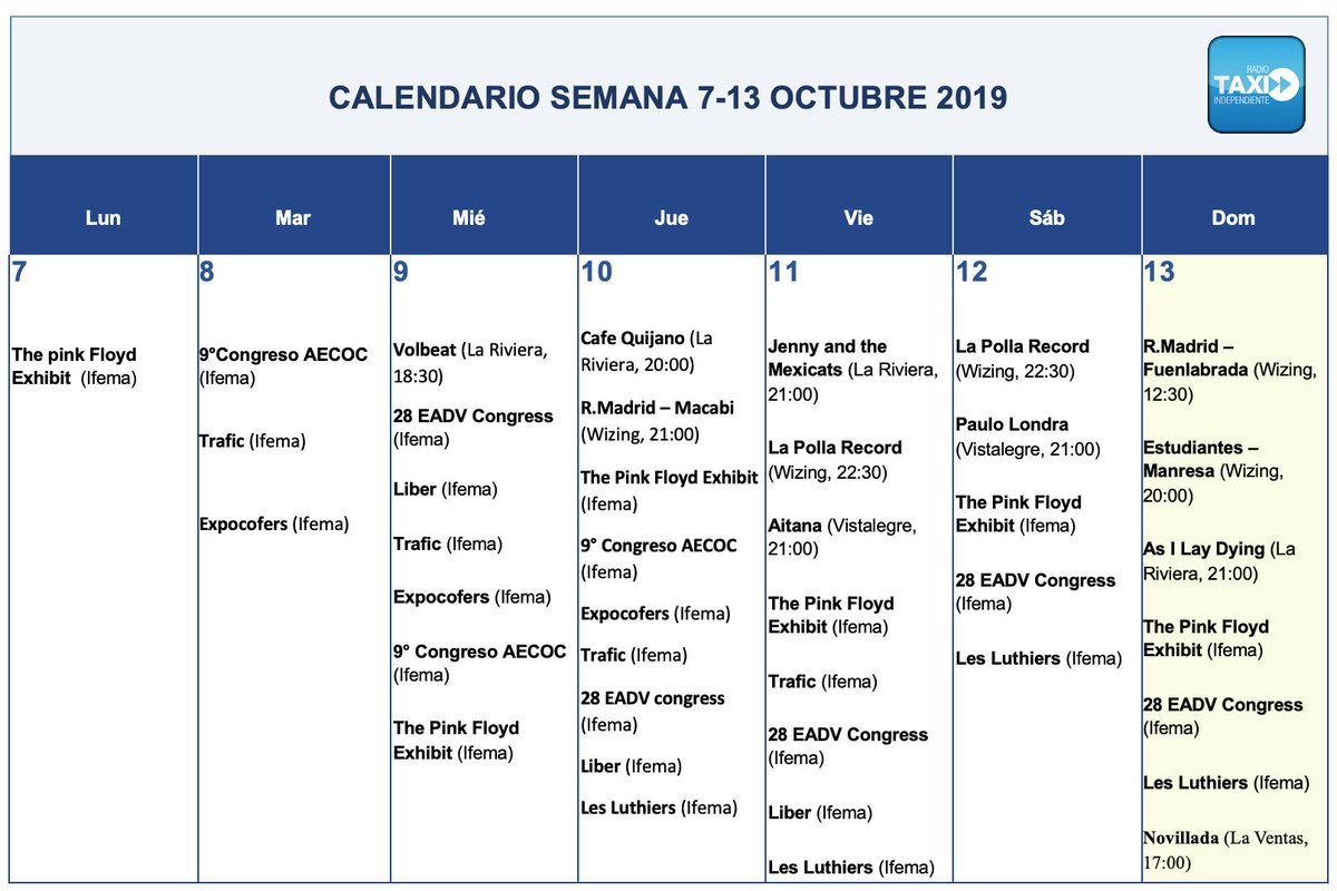 A partir de ahora, te informaremos mediante esta cuenta de un calendario con todos los eventos importantes que se realizarán en Madrid semanalmente 🗓✔️
¡Deseamos que te sea de utilidad!