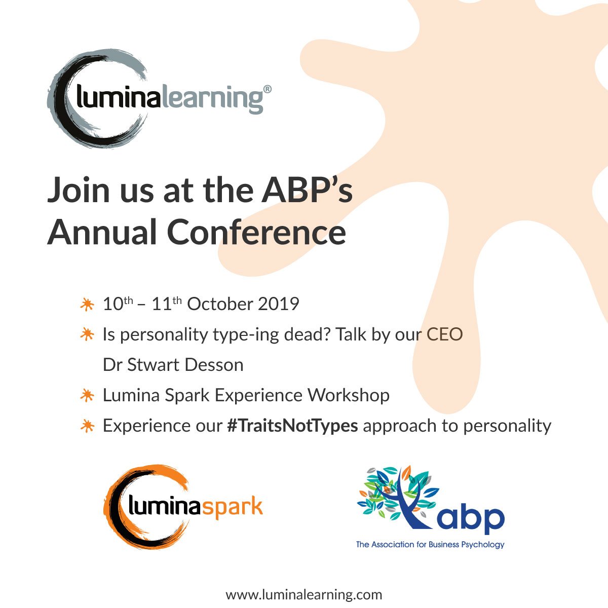 Lumina Learning UK (@luminalearnuk) on Twitter photo Just a few days until the 2019 <a href="/ABPsychologists/">ABP Work Psychology</a> Annual Conference. We'll be running a #LuminaSpark workshop for those looking for an introduction or refresher to our #TraitsNotTypes approach to personality. Join us: ow.ly/GG6C50vMEi0
#ABP #LuminaSpark #TraitsNotTypes Just a few days until the 2019 <a href="/ABPsychologists/">ABP Work Psychology</a> Annual Conference. We'll be running a #LuminaSpark workshop for those looking for an introduction or refresher to our #TraitsNotTypes approach to personality. Join us: ow.ly/GG6C50vMEi0
#ABP #LuminaSpark #TraitsNotTypes