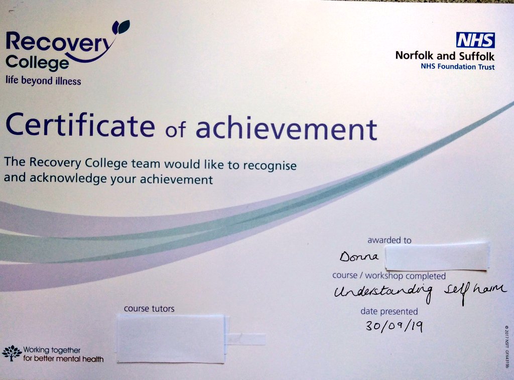 PsychLiaisonWSH's tweet photo. Well done to our wonderful team admin Donna! She really enjoyed this course and we all look forward to getting involved with the Recovery College 🎓 #recovery #learning #mentalhealth #education https://t.co/TQobjjUunn