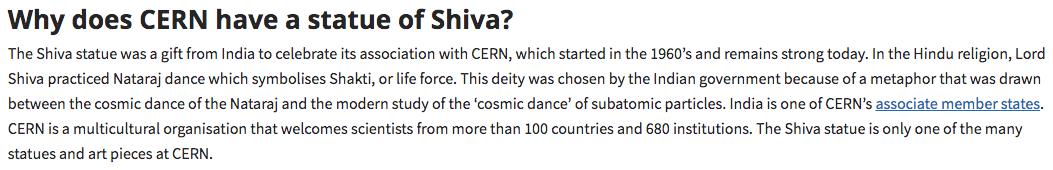 55) I'll leave you to your imagination to figure out what's happening there.As if that isn't strange enough, CERN unveiled an odd new landmark in 2004 — a statue of the Hindu deity Shiva, god of destruction.It was a gift from India to celebrate its long association with CERN.