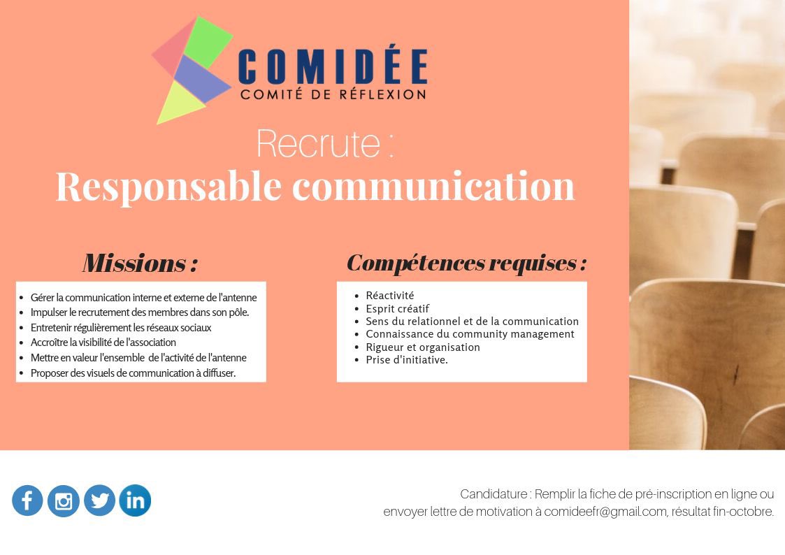 comideefrance's tweet photo. #Recrutement
Comme vous le savez, cette année nous avons plusieurs projets à vous proposer. Pour les mener à bien, nous avons besoin de vous ! Nous recrutons des personnes motivées afin de nous aider dans la gestion, la logistique et la communication. 

👉https://t.co/PD5K9BMJdy https://t.co/3uBBx799RS