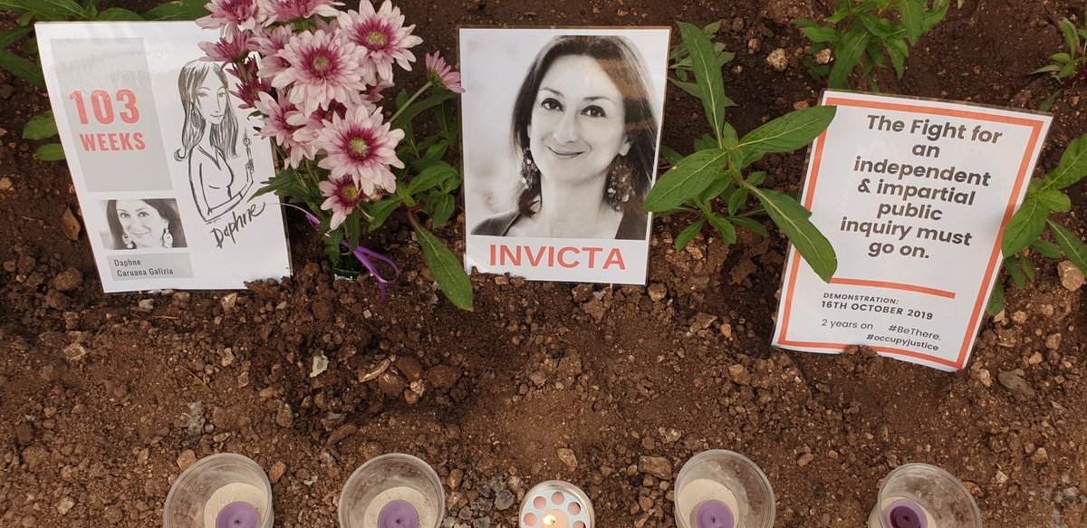occupyjusticema's tweet photo. #MemorialWatch 103 weeks since #DaphneCaruanaGalizia's assassination. Asking the question 'Who owns #Macbridge'; reminder of #17Black & that we still have #nojustice, no independent inquiry & no arrests @RSF_inter @JosephMuscat_JM @ECPMF @pressfreedom @pen_int https://t.co/a48UUP2E1i