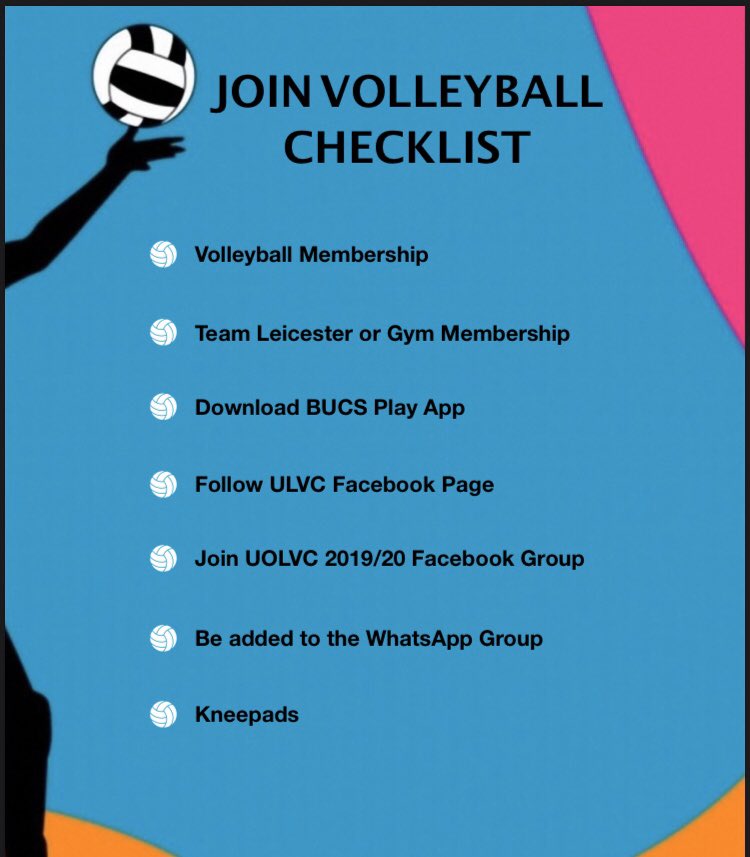 Make sure this checklist is complete if you would like to be a member of the volleyball club!
If you don’t want to participate in BUCS but still want to play volleyball then you don’t need to pay for team Leicester or download BUCS