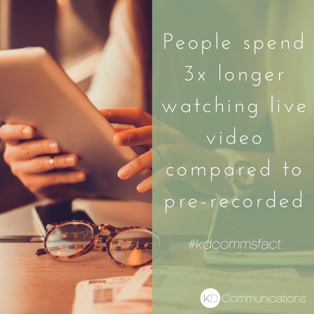 kathrynbaird_'s tweet photo. Did you know people spend 3x longer watching #livevideo compared to pre-recorded? #kdcommsfact #videomarketing https://t.co/eekAlJICNO