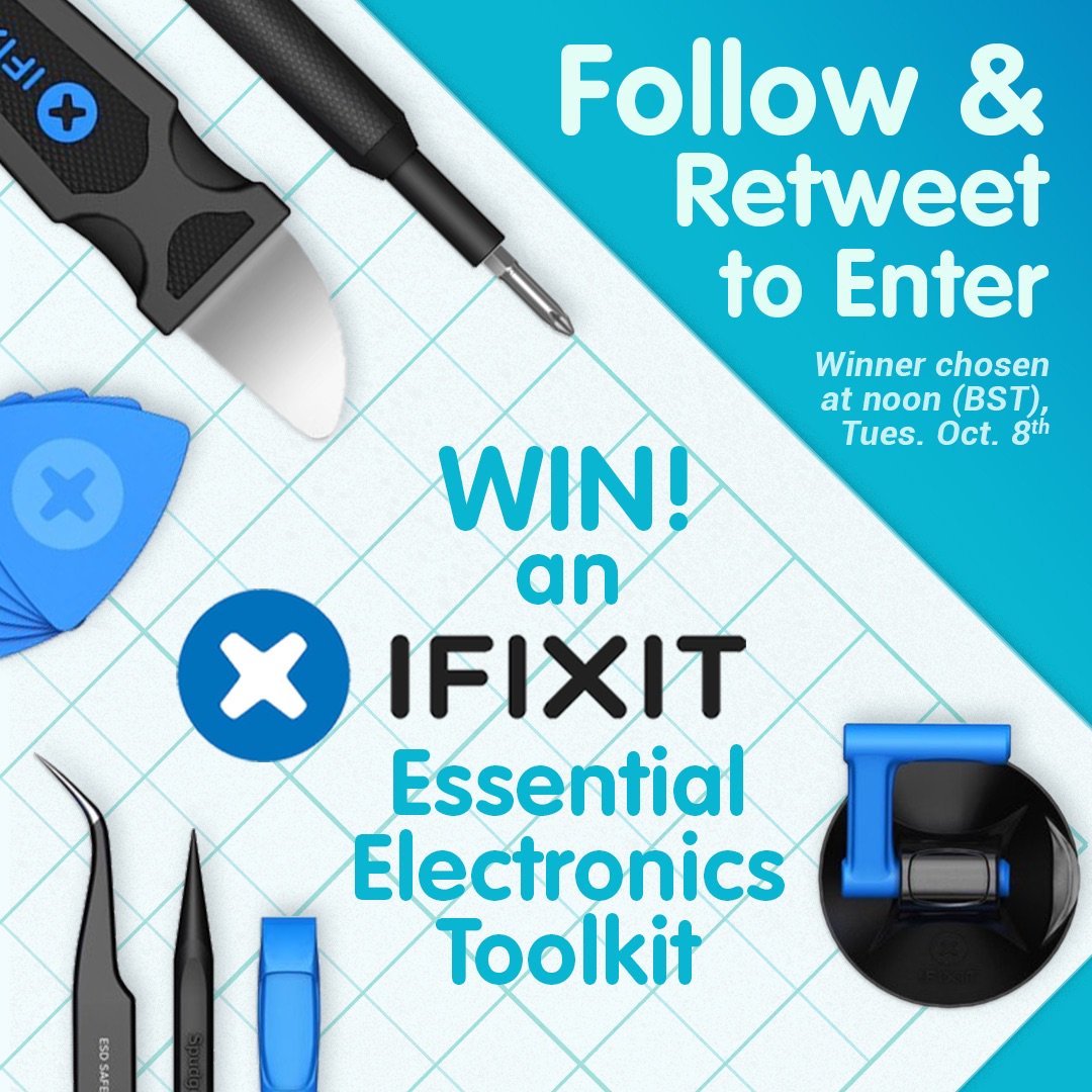 As part of our <a href="/iFixit/">iFixit</a> promo, we’re giving away some fab iFixit kit every weekday this week (Mon-Fri). Today, it’s an Essential Electronics Toolkit!

Just follow us (if you don’t already) and retweet to enter. We’ll pick a winner at random at noon tomorrow (BST, Tues. 8th Oct.)