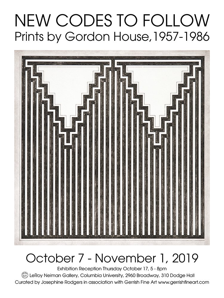 GerrishFineArt's tweet photo. Exhibition Invitation: NEW CODES TO FOLLOW: PRINTS BY GORDON HOUSE, 1957-1986, at the LeRoy Neiman Gallery, New York City - https://t.co/NmJPPK40Vi https://t.co/0wzEPzFm4Q
