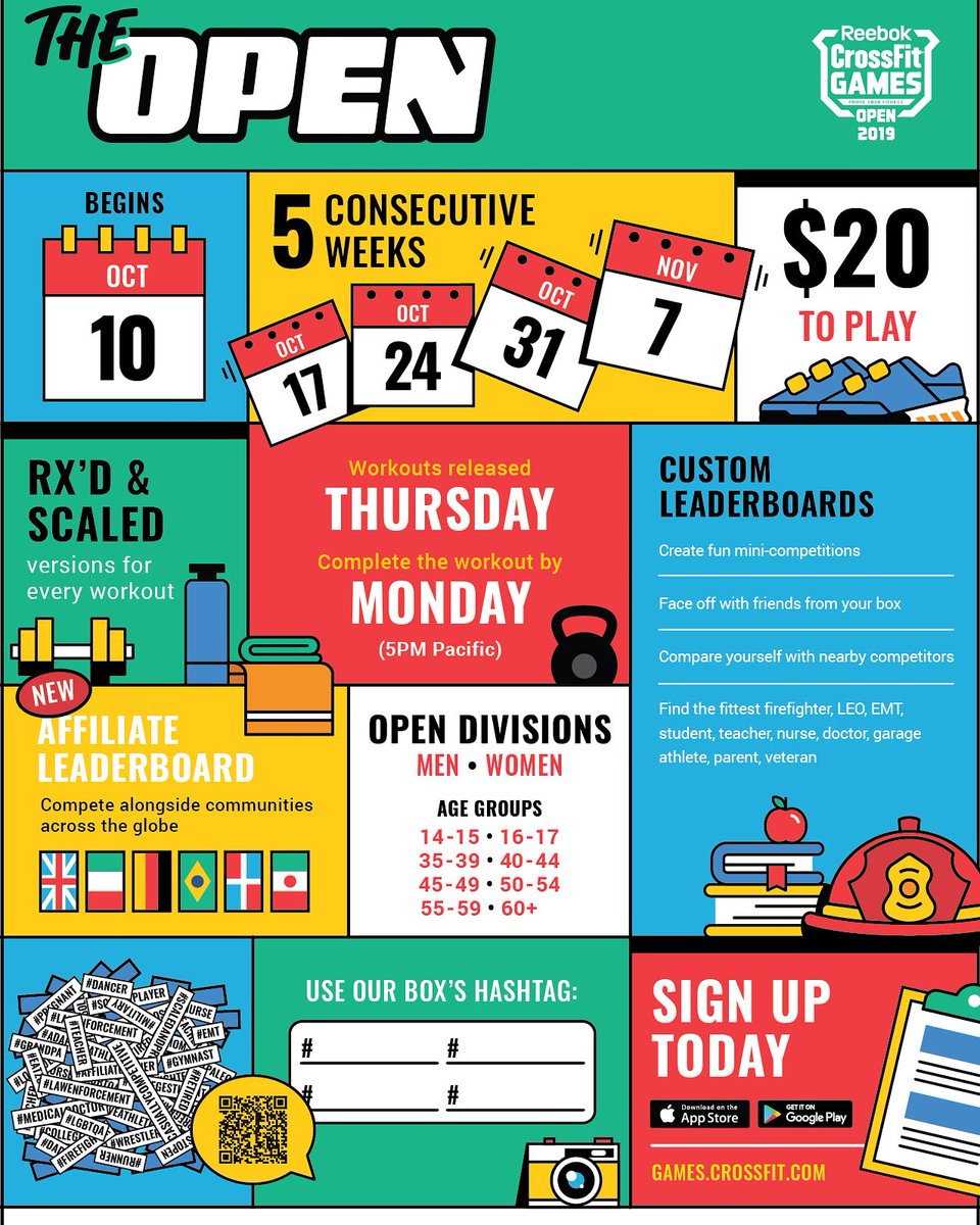 RuralSC's tweet photo. The Open is starting this Thursday!

You want to be a part of our Intramural Open Showdown? Then sign up at the front desk. Deadline is Tuesday then we will make up the teams.

We're doing the workouts in the Crossfit classes Friday anyway so there is no reason not to sign up! https://t.co/a2nVKkIdIB