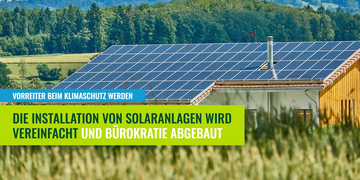 grunliberale's tweet photo. Die Installation von Solaranlagen soll vereinfacht und Bürokratie abgebaut werden. Das Postulat «Reduktion der Bürokratie. One-Stop-Shop-Lösung für Solaranlagen» von @Martin_Baeumle wird umgesetzt. Ein Erfolg für den #Klimaschutz! https://t.co/Pd64kEmixD https://t.co/Y80YI0SgkK