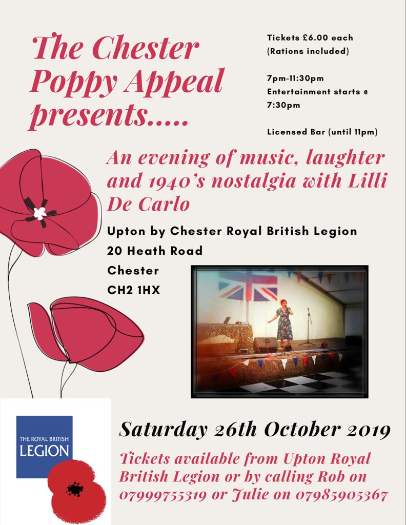 Chester_Poppy's tweet photo. #Chester Are you looking to support the #PoppyAppeal this year? Then why not come and join our #PoppyParty on Saturday 26th October at Upton by Chester RBL Club @ShitChester @UptonbyChester @wearechester @chestertweetsuk @standardchester @CheshirePoppy https://t.co/qDbyVqhP0v